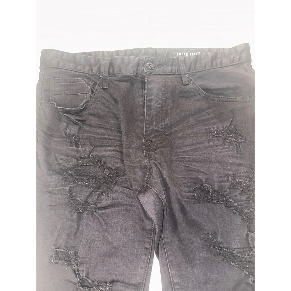 Smoke Rise Mens Black Distressed Moto‎ Biker Jeans 36x34 Rip Repair Slim Fit